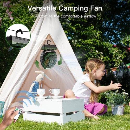 FRIZCOL 3-in-1 Camping Fan - Rechargeable Portable Fan with 24000mAh Battery, Light & Remote - Green