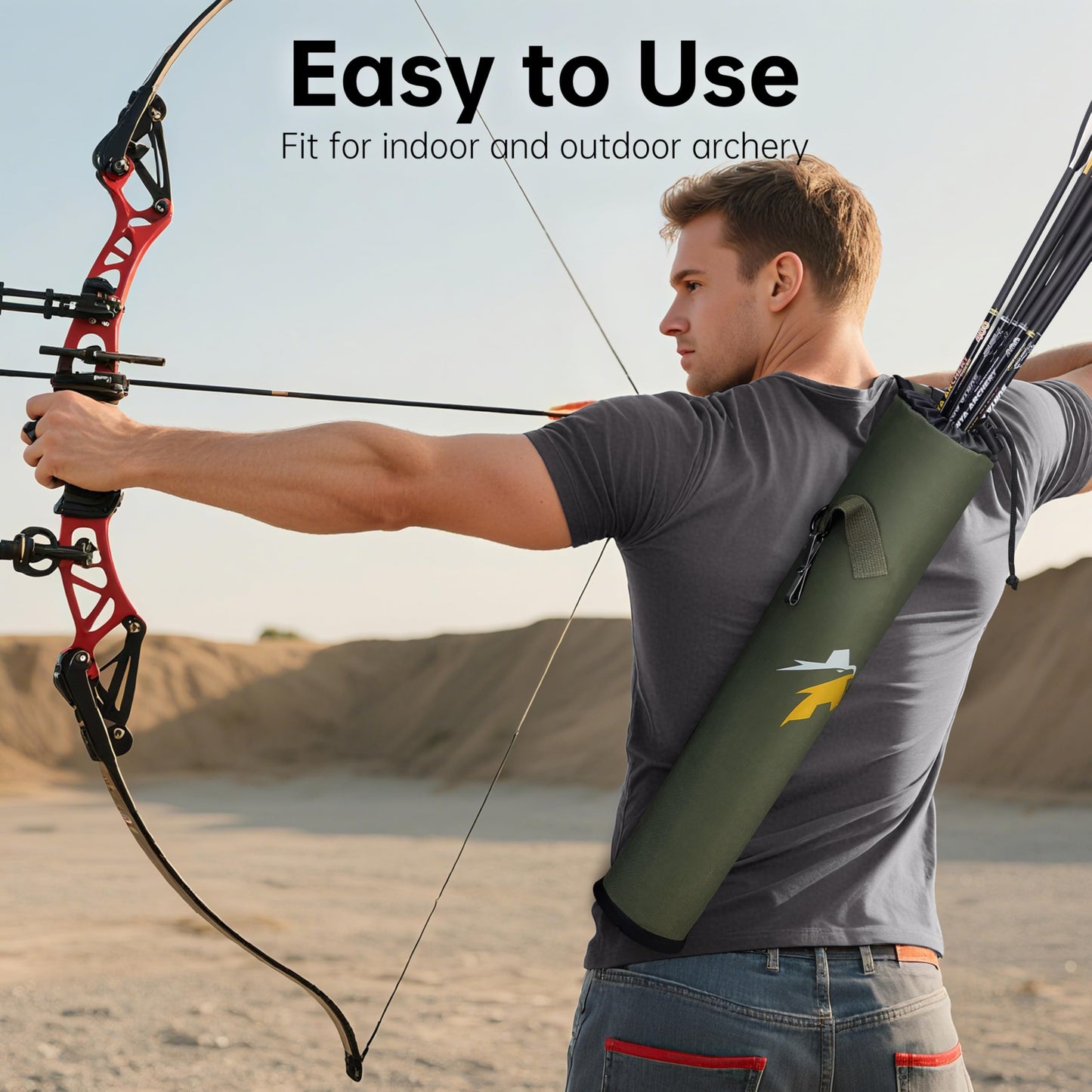 SUNYA Archery Arrow Quiver, Hip and Back Dual Carry Modes, Adjustable Quick-Detach Silent Buckle, Foldable Lightweight 200g, Noise Reduction Drawstring Closure