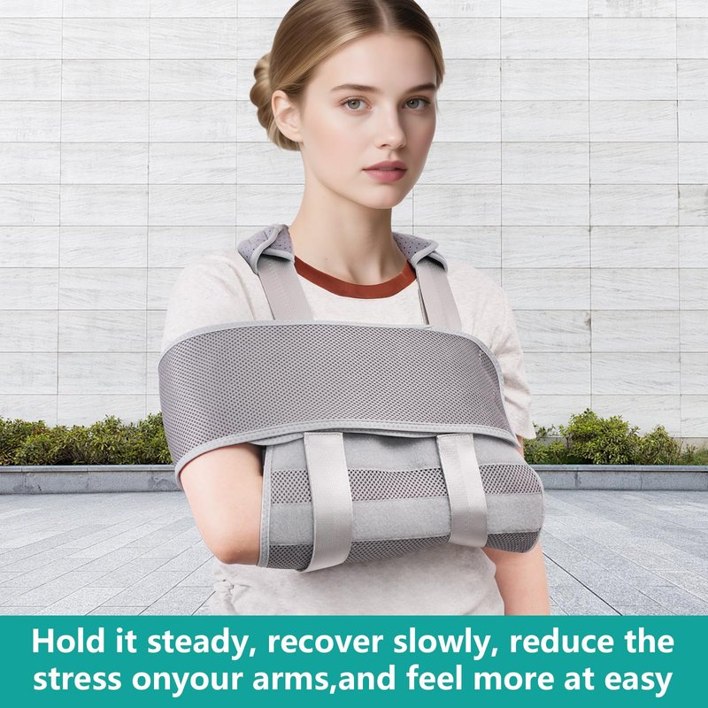 lefeke Arm Sling Shoulder Immobilizer for Women and Men - Breathable & Adjustable, Fit Left/Right Arm - Rotator Cuff Support Brace - Comfort Sling for Shoulder, Elbow, Wrist Recovery (Gray)