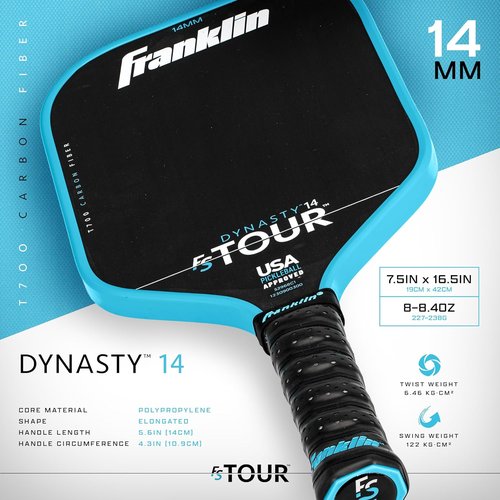Franklin Sports Pro Pickleball Paddles - FS Tour Series Raw Carbon Fiber T700 - USA Approved | Unibody Design - Gray, Blue & Pink Options