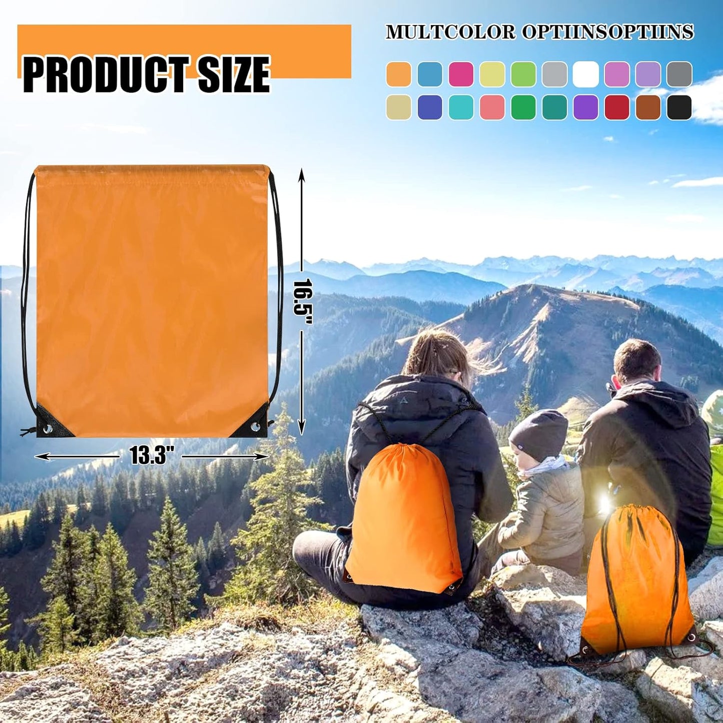 Skiennix 60-Piece Drawstring Backpack Set - Durable Cinch Sackpacks for Gym & Party (Orange)