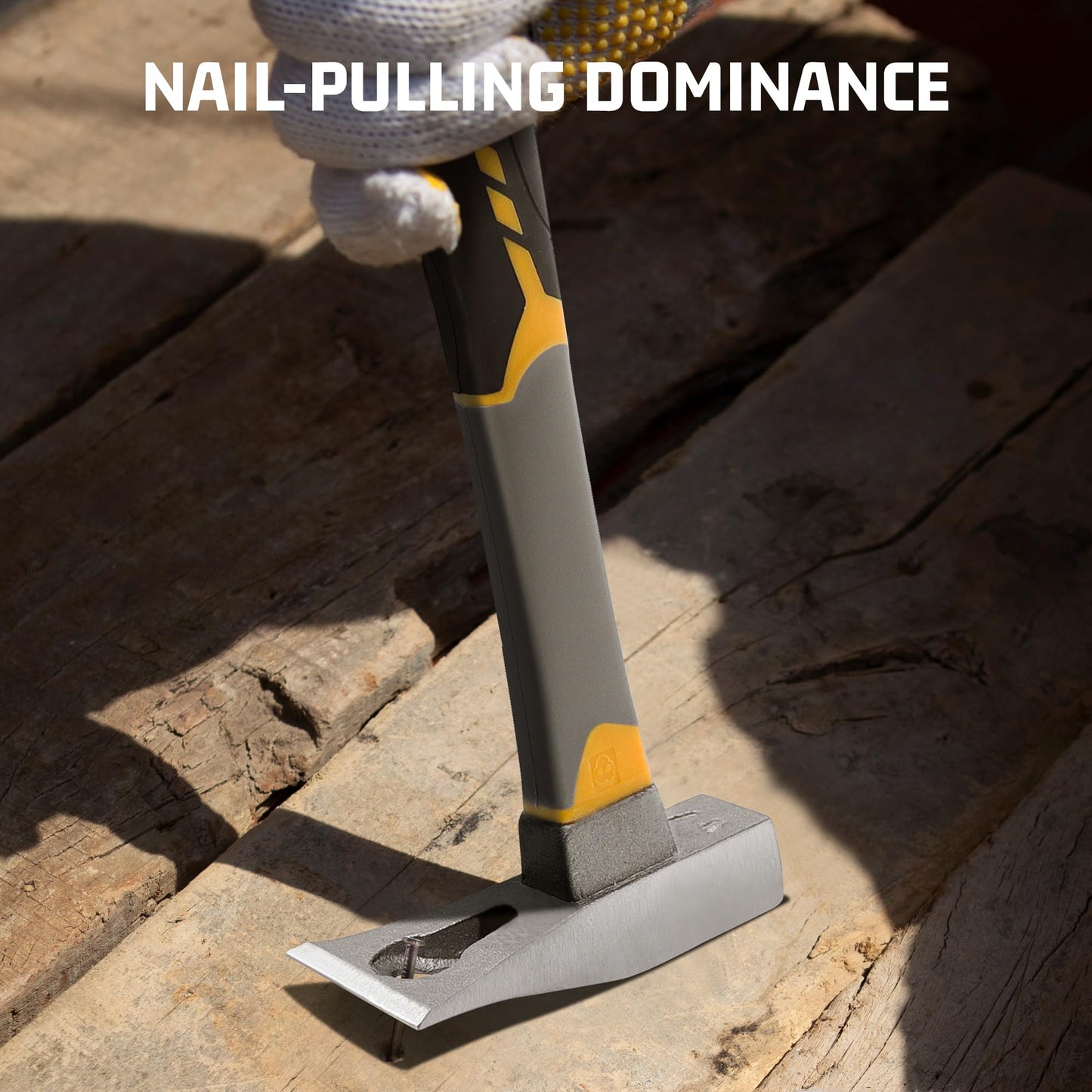 3-in-1 Pry Bar Hammer with Nail Puller - Unique Hammer Head 12.5" 18oz Pry Bar - Multi-Functional Tool with Cats Paw, Crowbar | Rubber Grip, Polished Beveled Claws - Forged Steel Design for Strength