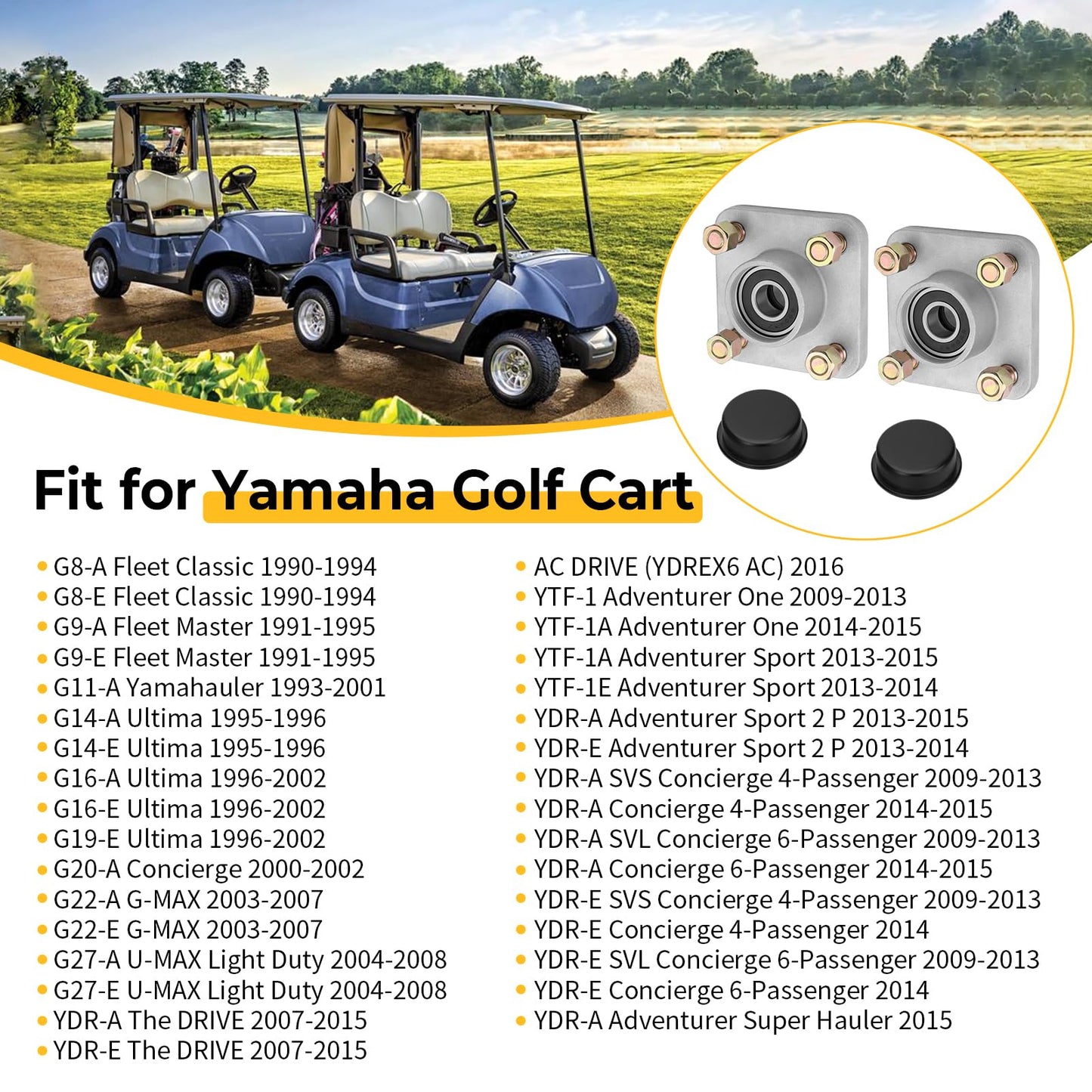 M MATI 2Pcs Front Wheel Hub & Cover Cap for Yamaha Golf Cart G8/G9/G11/G14/G16/G19/G20/G22/G27 1990-2008 JG5-WF511-00-00 JG5-WF511-10-00