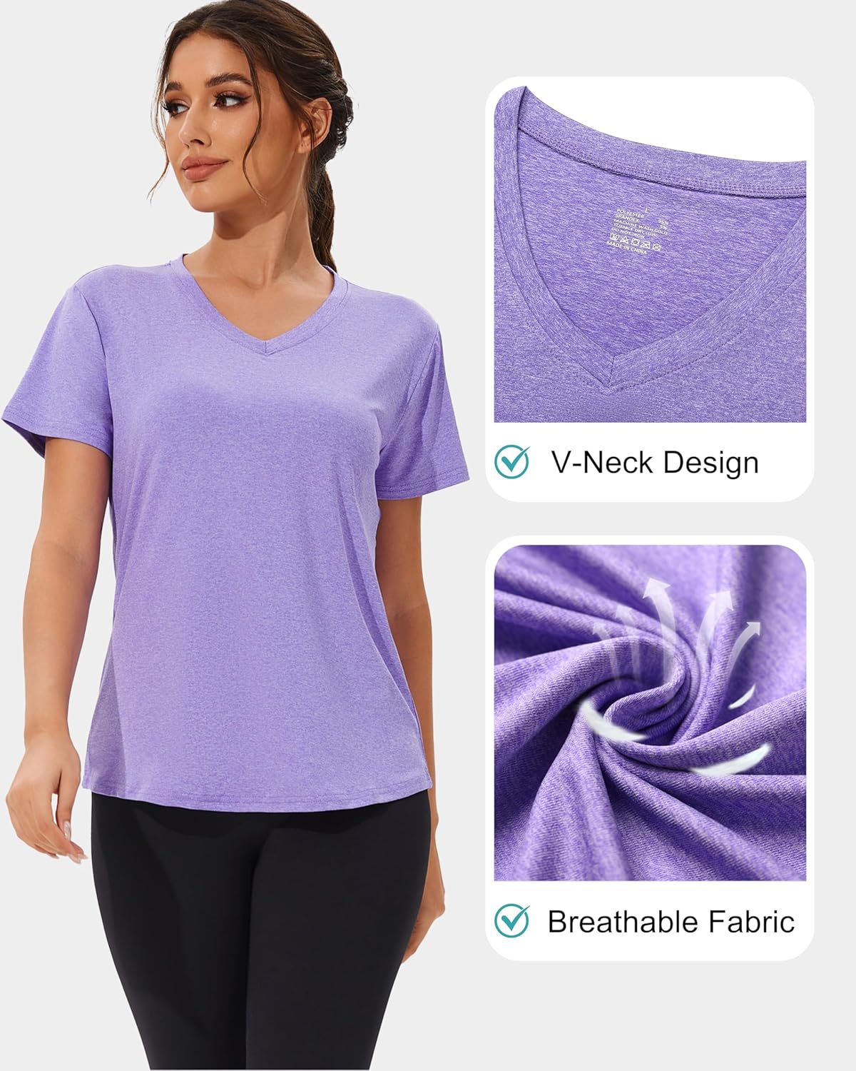 Skiennix 6-Pack Women's Workout Shirts - V-Neck Athletic Tops with UPF 50+ UV Protection | Quick Dry for Gym & Yoga