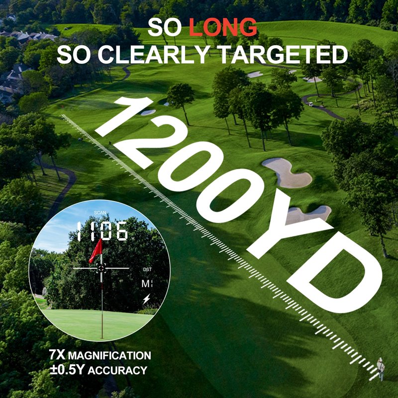 VISIOGEAR Golf Rangefinder with Slope, 1200 Yards Laser Range Finder for Golfer, 7X Magnification Range Finder Rechargeable Golf Accessories for Men, Flag Pole Locking Vibration, White & Black