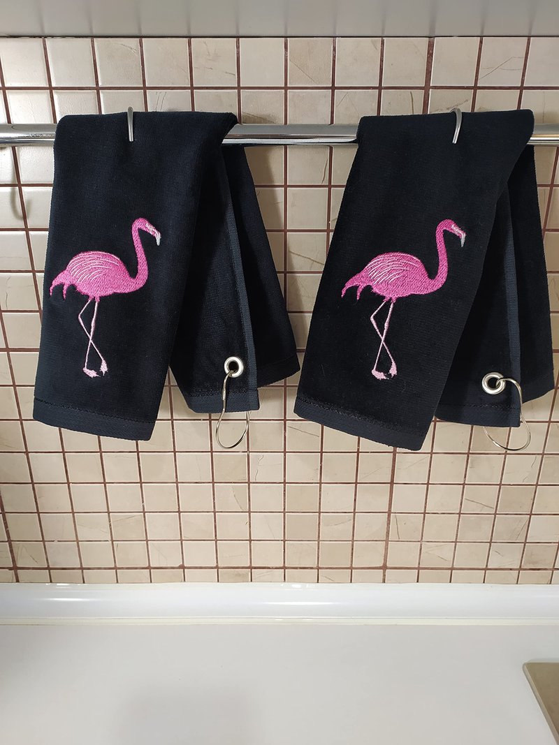 Pink Flamingo Golf Towel, Absorbent Water%100 Turkish Cotton Golf Towel for Golf Bags with Clip Golf Bag Towels Golf Accessories for Men Women, Great Gift for Golf Fan, 11X18 inch (2, Black)