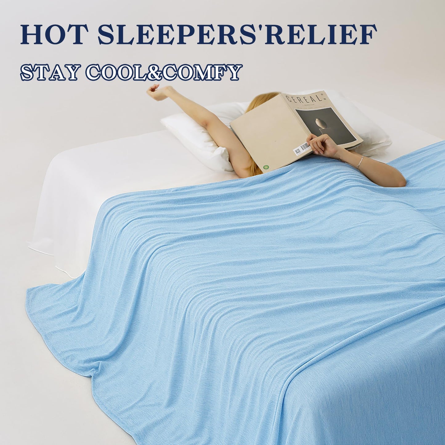 DOWNCOOL Cooling Blanket Throw Size, Blue Summer Blanket for Hot Sleeper and Night Sweats, Lightweight Soft Q-Max>0.4 Arc-Chill Cool Blanket