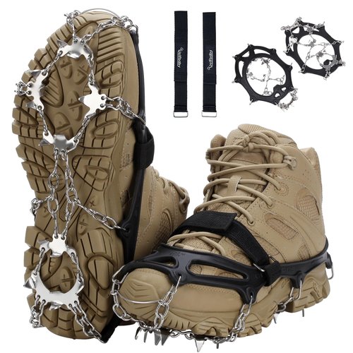 Crampons Upgraded 19 Spikes Ice Snow Grips Traction Cleats System Safe Protect for Walking, Jogging, or Hiking on Snow and Ice (X-Large)