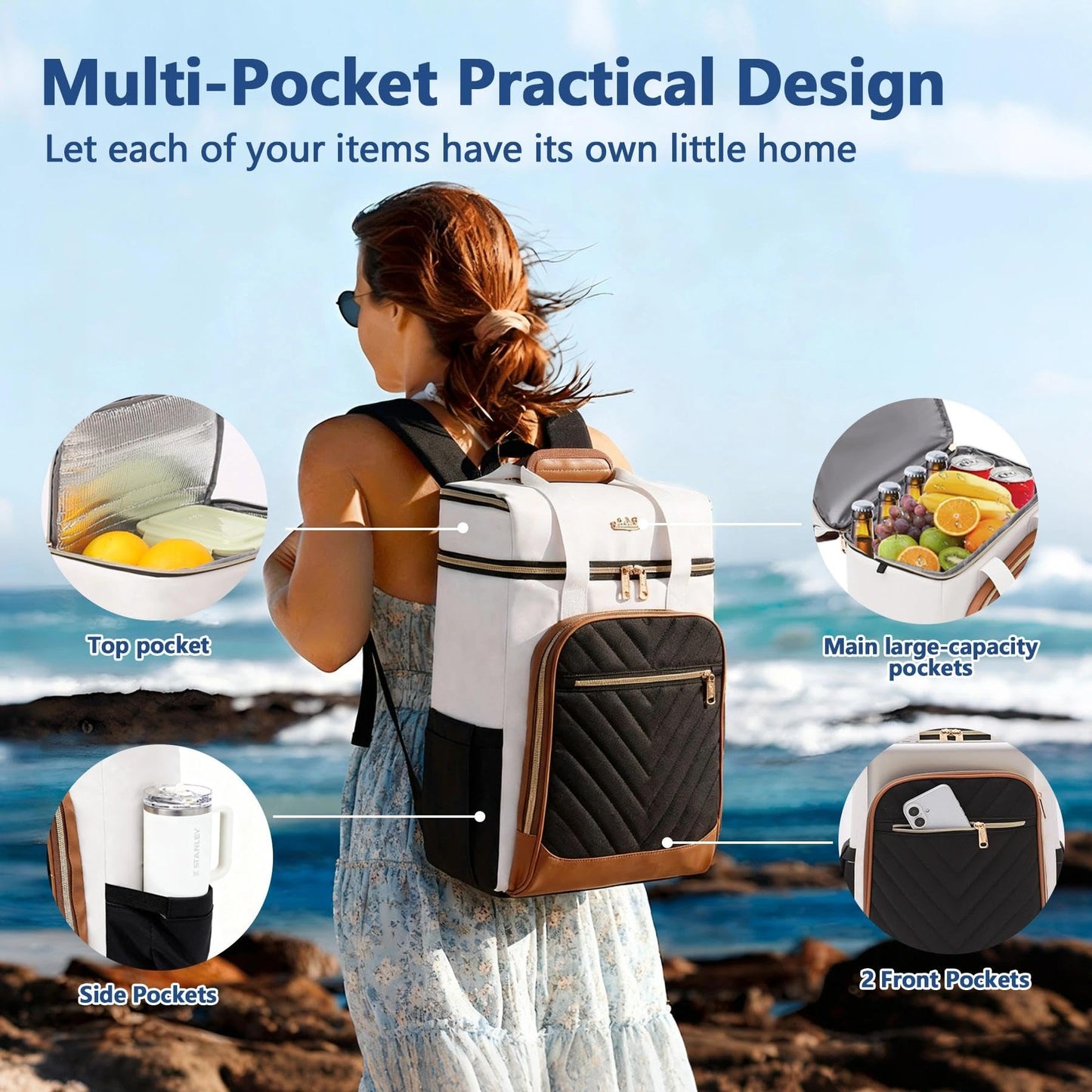 Stillithou Backpack Coolers Insulated Leak Proof for Women Men, 45 Cans Large Capacity Waterproof Cooler Backpack, Soft Portable Cooler Bag for Beach Travel Camping Picnic Work, Brown