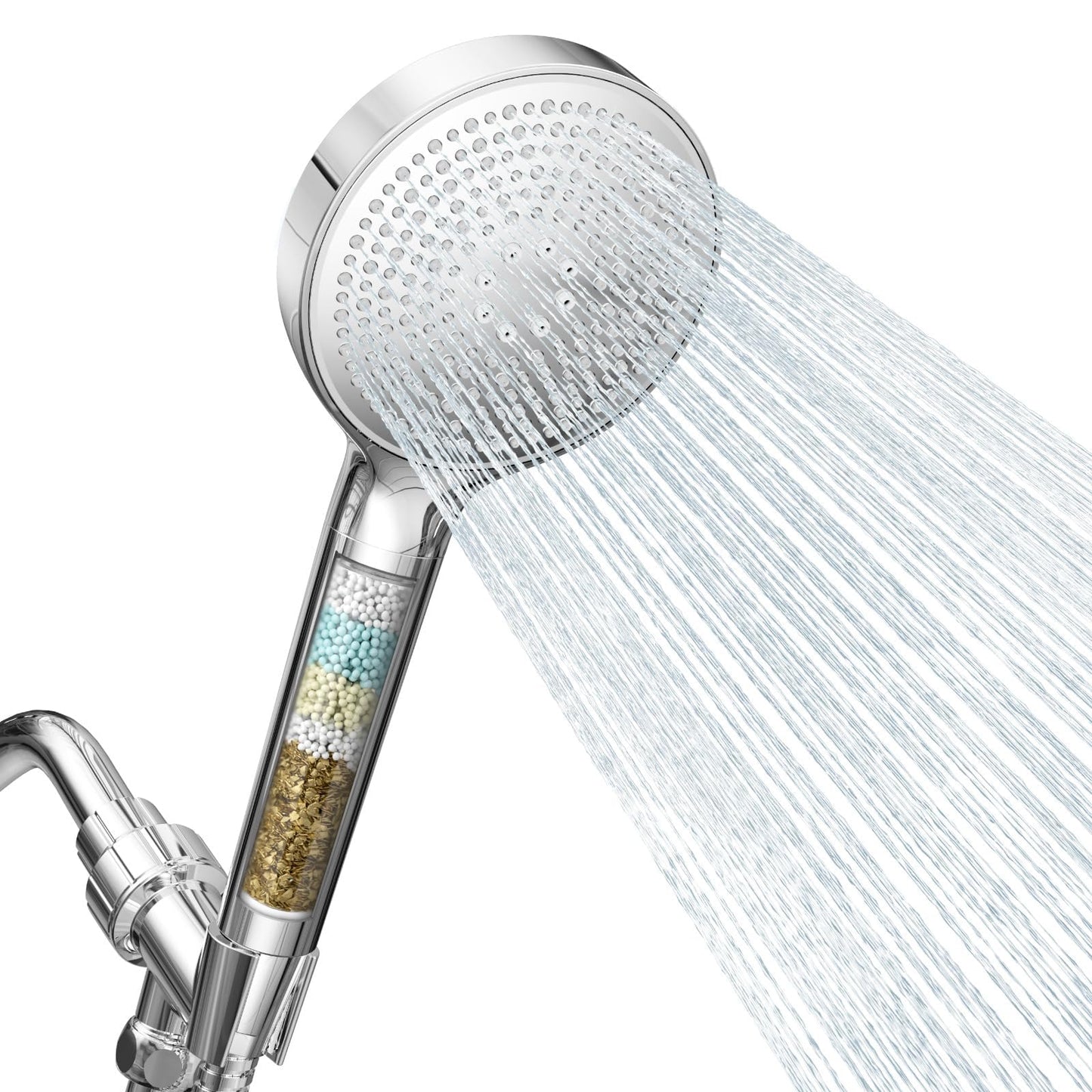 Filtered Shower Head With Handheld, High Pressure Shower Head With Filter 3-Mode, Stainless Steel Panel, Detachable Shower Heads, Water Softener Hard Water Filter Beads - Chlorine Removal