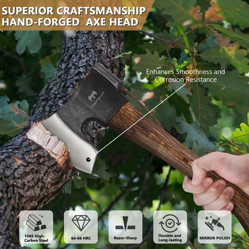 14.4" Hatchet, Camping Axe, Survival Axe with Sheath, Bushcraft Hatchet with 1065 Carbon Steel and Beech Handle for Wood Chopping – Perfect for Outdoor Survival and Adventures