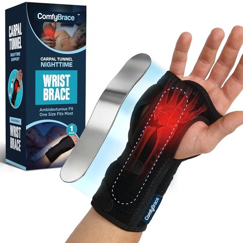 ComfyBrace Nighttime Wrist Brace - Pain Relief for Carpal Tunnel & Arthritis | Breathable Fabric | Fits Both Hands