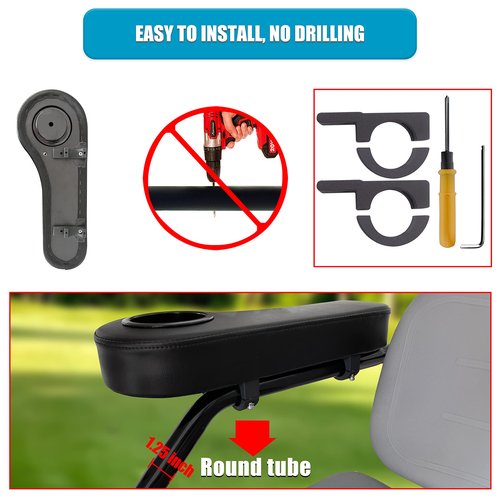 NOKINS Golf Cart Armrest with Cup Holder Support Frame Sturdy No Drilling for Most Golf Cart 1-1/4 inch Round Tube, Normal Black, i40 i40L i40FL i40F i60 i60L i60F i80