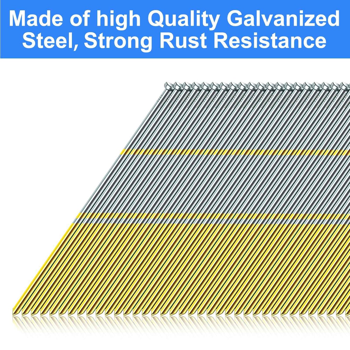 SimCos 15 Gauge 34-Degree DA Series Angled Finish Nails, (1-1/4", 1-1/2", 2", 2-1/2"), Galvanized Assorted Size Project Pack for Pneumatic, Electric Angled Finish Nailer or Nail Gun (Assembly 1200)