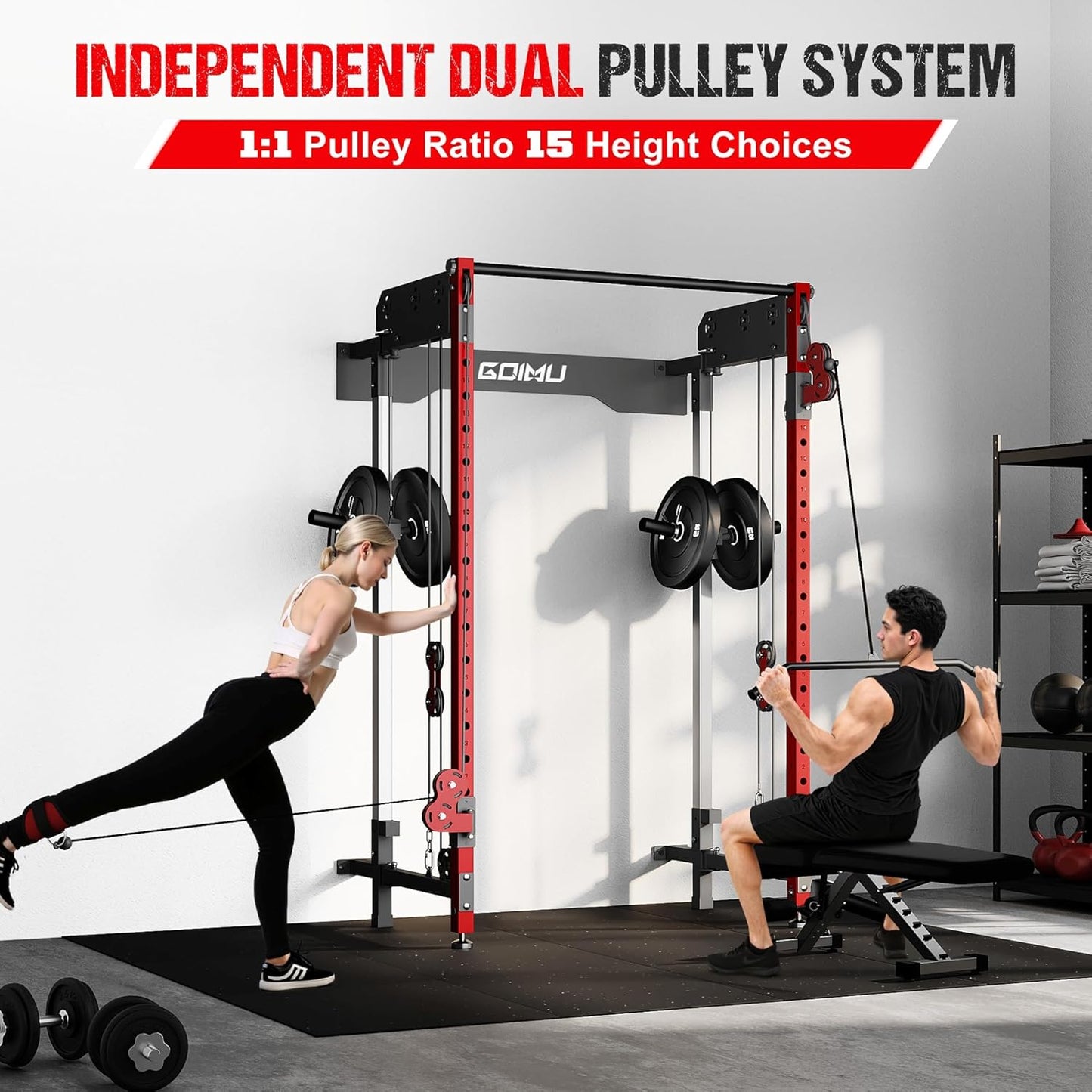 WM3-V4 Folding Squat Rack - Wall Mounted Power Rack with Dual Pulley System & 5 Adjustable Modes