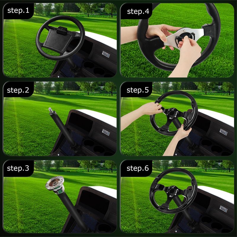 QYMOPAY Golf Cart Steering Wheel, Skid Steering Wheel, Universal Golf Cart for Club Car EZGO RXV and TXT, Yamaha, Precedent Tempo, DS