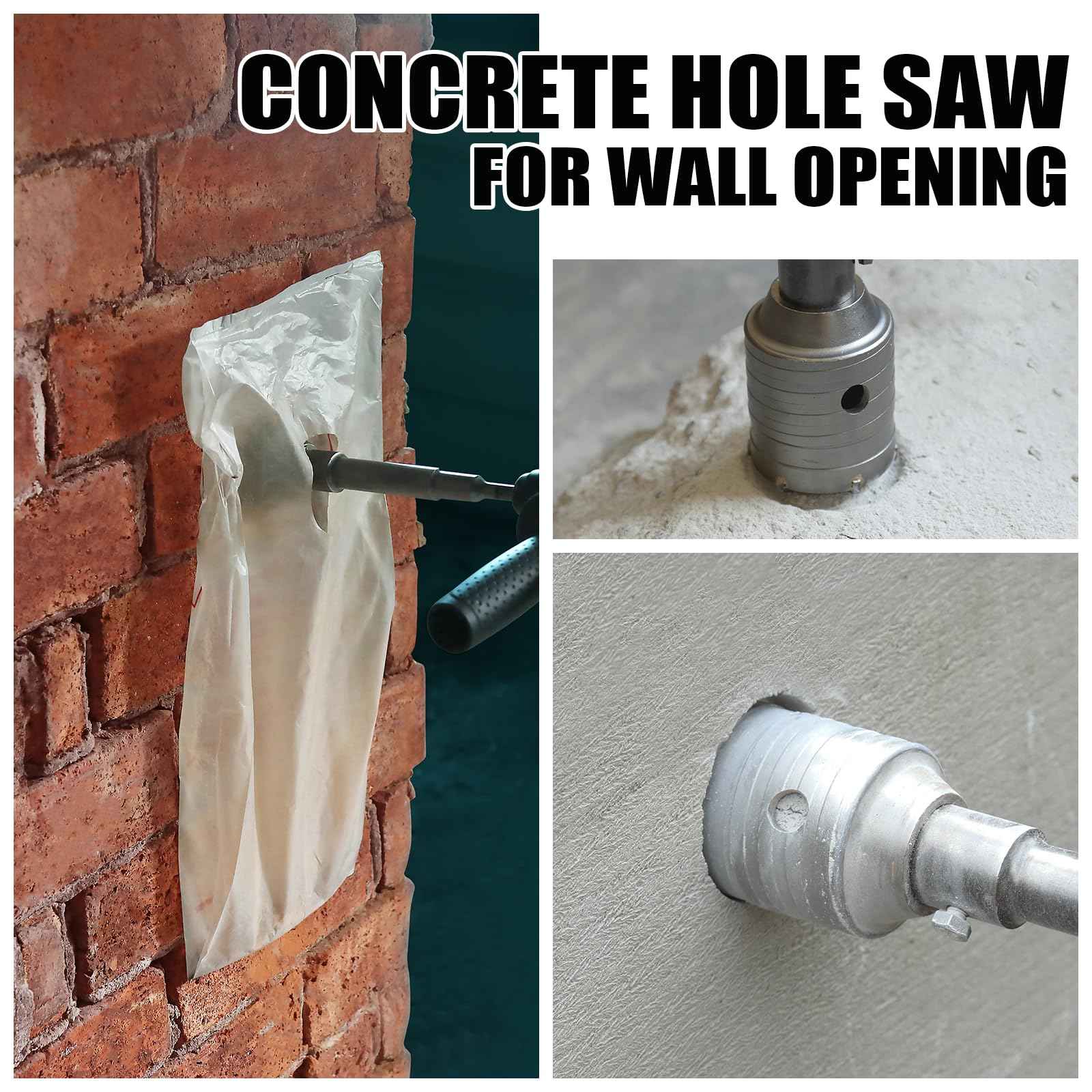 2 inch / 51mm Concrete Hole Saw with SDS Plus Shank Connecting Rod,Concrete Drill Bit,6.3mm Tungsten Carbide Tip Cement Hole Saw for Concrete Cement Brick Wall (51mm (2 inch))