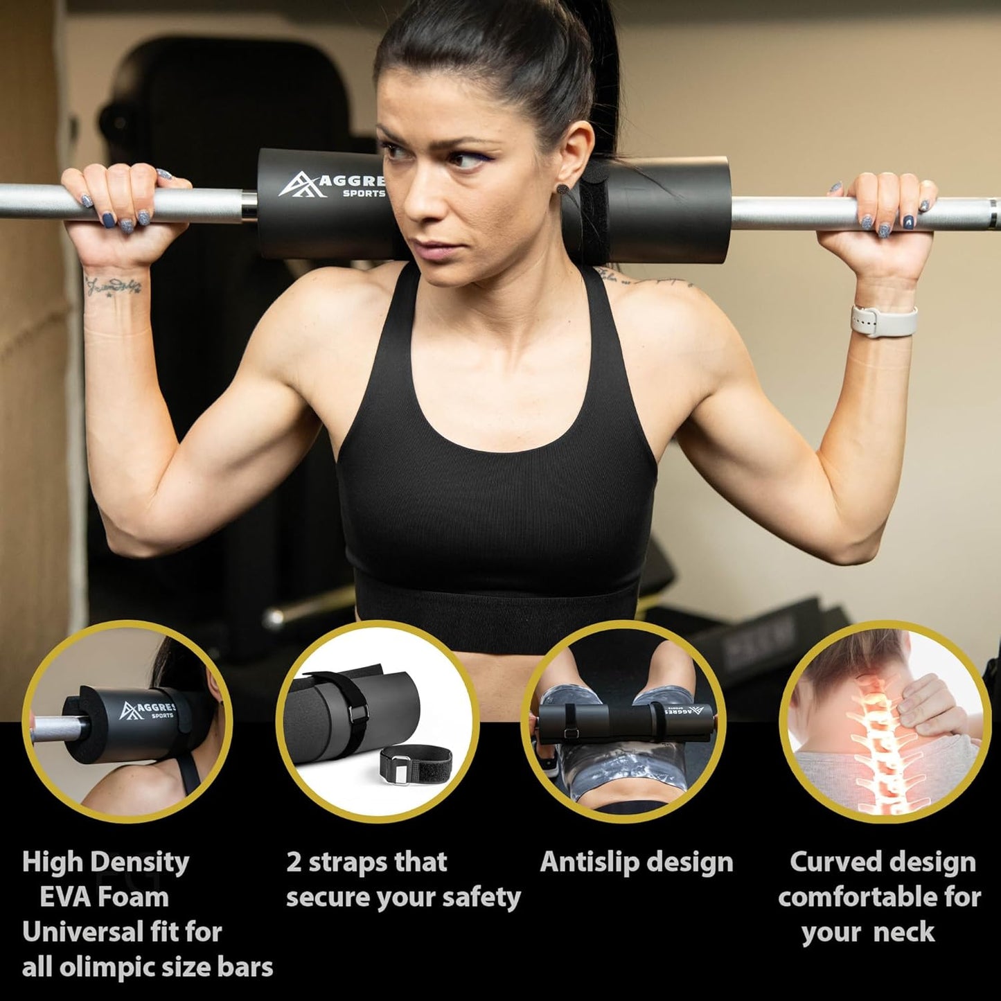 Premium Barbell Pad Set - Hip Thrust & Squat Pad with Ankle Straps, Resistance Bands & Carry Bag