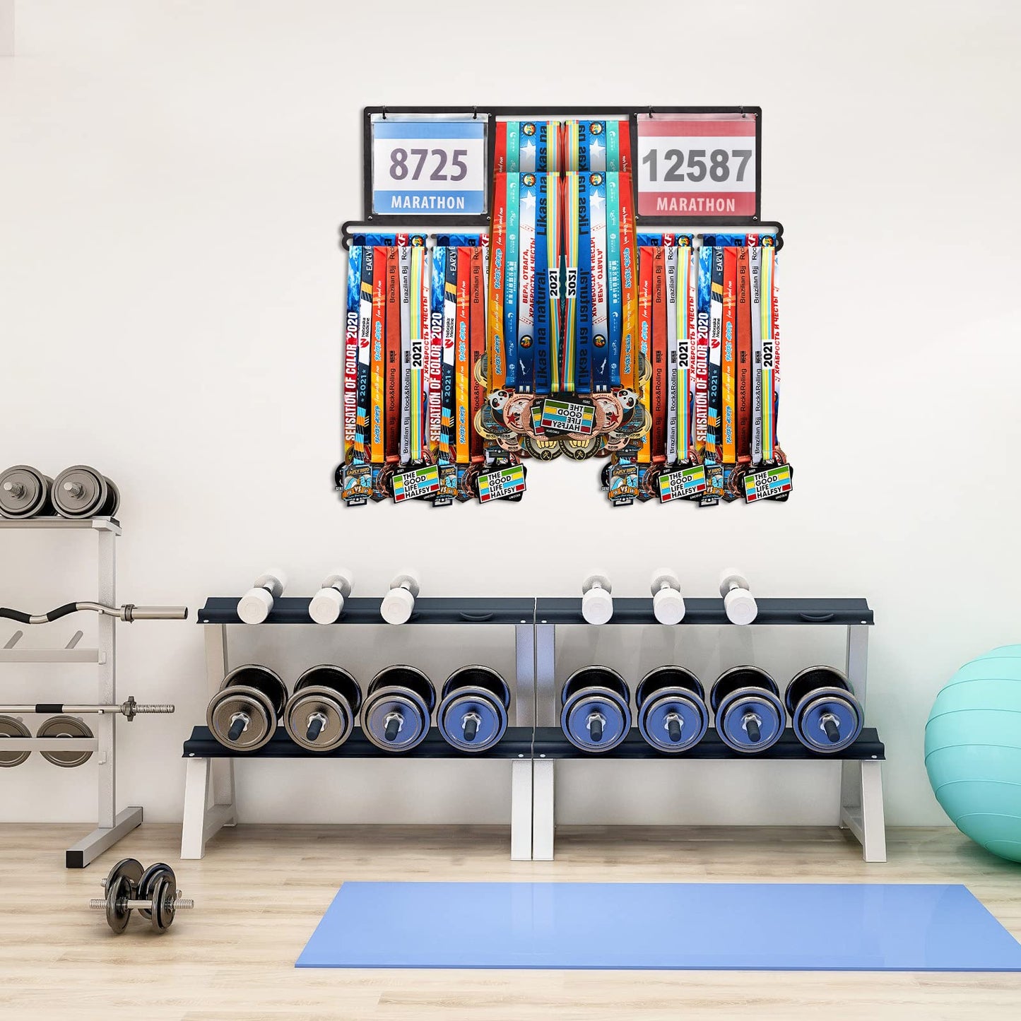 Shimeyao Race Bib and Medal Display Hanger, Metal Rack Holder Wall Mounted Award Rack for Runners, Displays Over 100 Medals and 200 Race Bibs(Black)