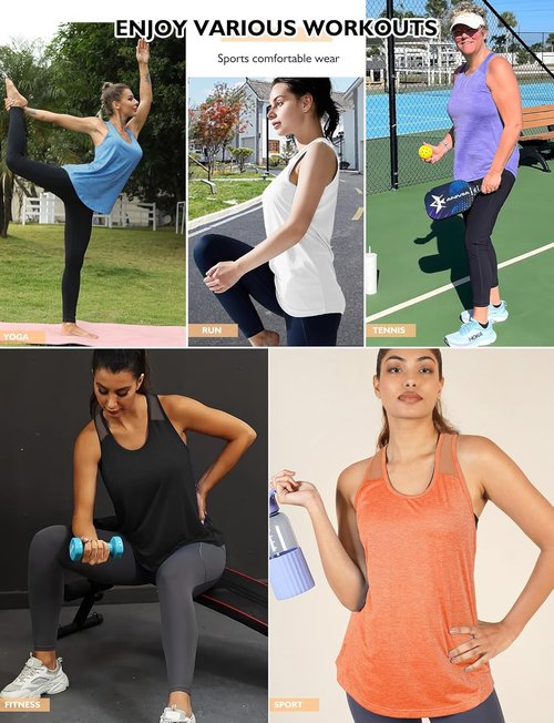 AURUZA Athletic Tank Tops for Women - Racerback Mesh Yoga Shirts | Black, Size Small