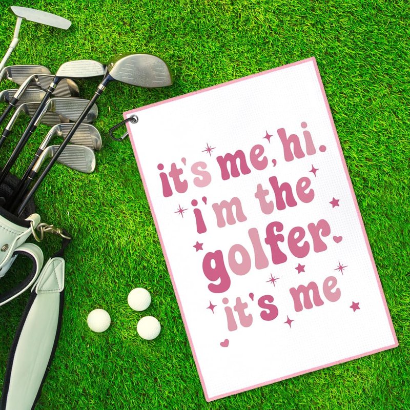 WUUCKOO It's me Hi I'm the Golfer Printed Pink Golf Towel, Funny Golf Towel for Golf Bag with Clip, Xmas Birthday Gifts for Golfer Golf Lover, Golf Gifts for Lady, Ladies Golf Towel, Women Golf Towel