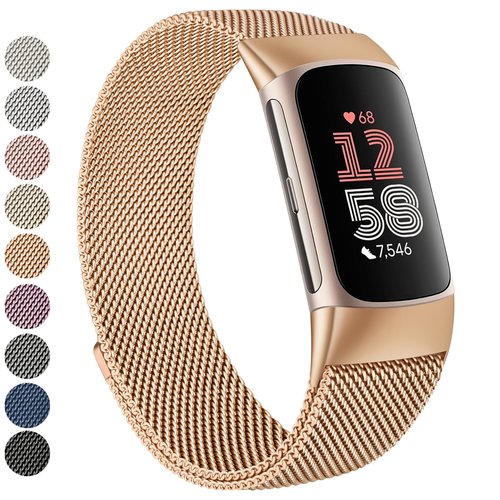 Vanjua for Fitbit Charge 6 Bands Women Men, Stainless Steel Metal Mesh Loop Adjustable Wristband Replacement Strap Compatible with Fitbit Charge 6 Fitness Tracker (Rose Gold)