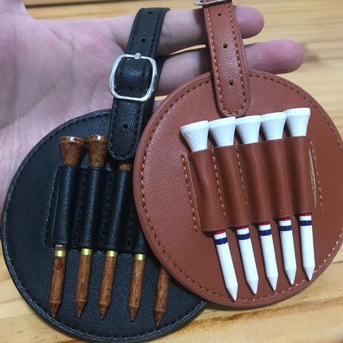 LH90H Golf Tee Holder for Bag, Golf Tee Carrier with 10 PCS Wooden Golf Tees 2-3/4 inch, Golf Accessories for Men and Women, Golf Bag Accessory and Golf Gift (Brown)