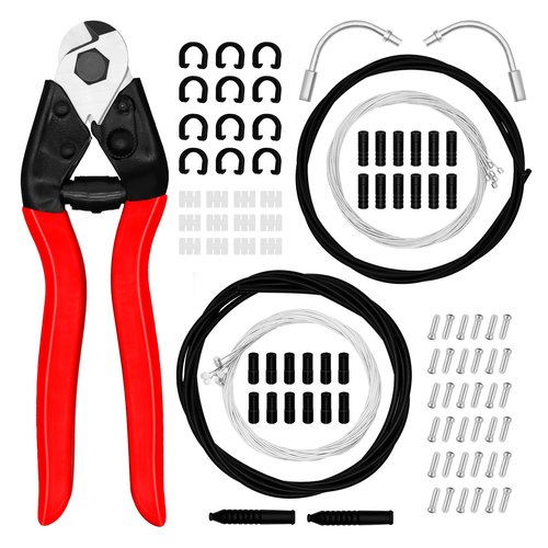 103PCS Universal Bike Brake Cable Kit with Stainless Steel Bike Cable Cutter, Bike Brake Cable and Shifter Cable for Mountain Road Bicycle Repair, Cable End Caps, C Buckles, V Brake Cable Guide Inside