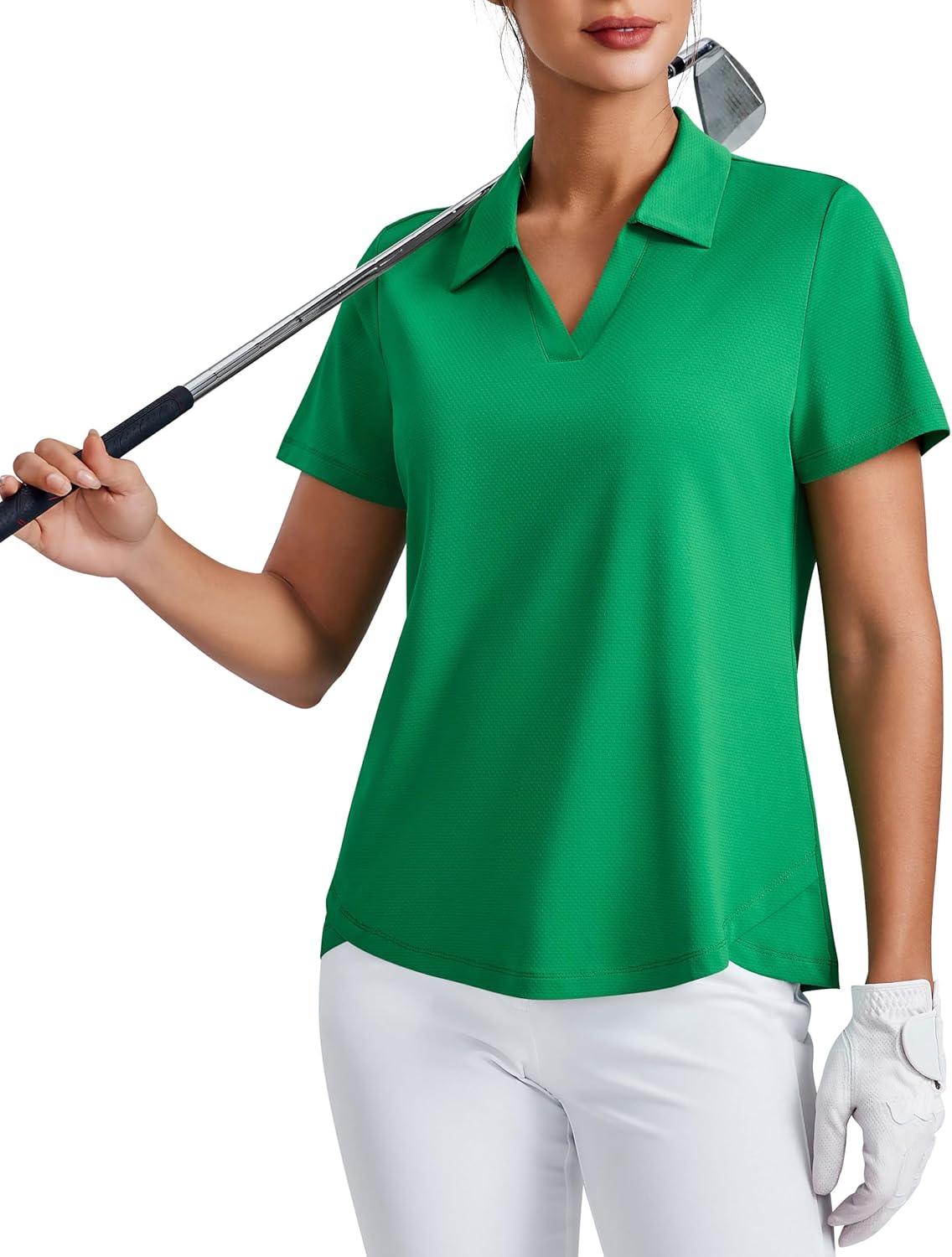 PINSPARK Women's Golf Shirt - Short Sleeve V-Neck Polo with UPF 50+ Protection | Activewear Tennis Top