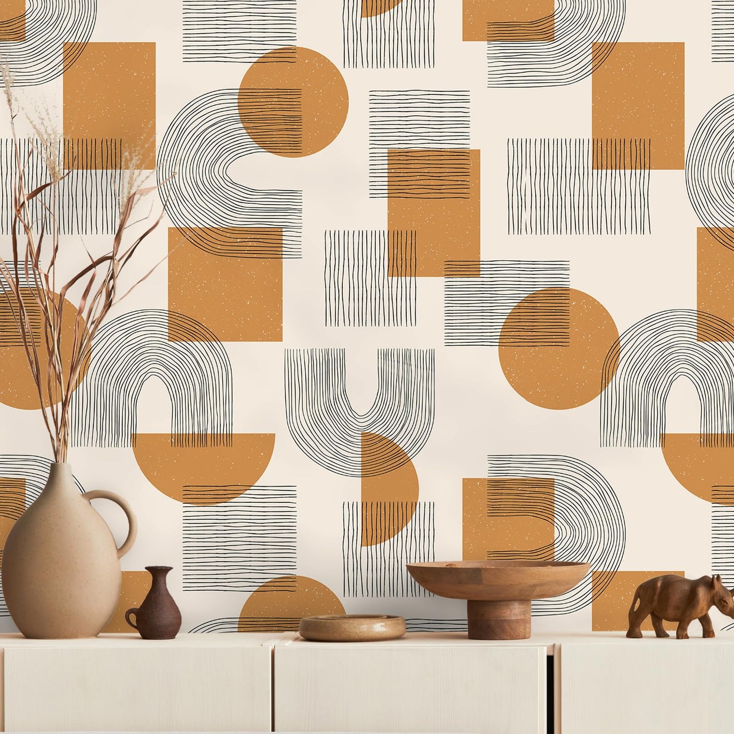 VEELIKE Boho Geometric Wallpaper Peel and Stick Mid Century Modern Wallpaper for Bedroom Bathroom Removable 17.7''x118'' Abstract Peel and Stick Wallpaper Geometric Contact Paper for Walls Shelves