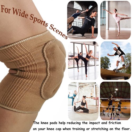 DANCEYOU Dance Knee Pads Thick Soft Sponge Volleyball Knee Brace for Big Kid Teen Adults Workout Knee Protector Football Pole Dance Yoga Tennis Running, Tan, M