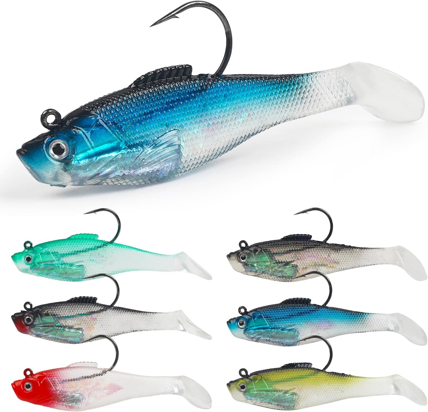 Skiennix Pre-Rigged Swimbaits - 6/12pcs Paddle Tail Swim Baits for Bass, Trout & Walleye Fishing Lures