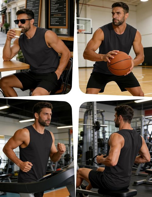 Cotrasen Men's Tank Top - UPF 50+ Lightweight Cotton Sleeveless Gym Shirt | Cooling Muscle Tee