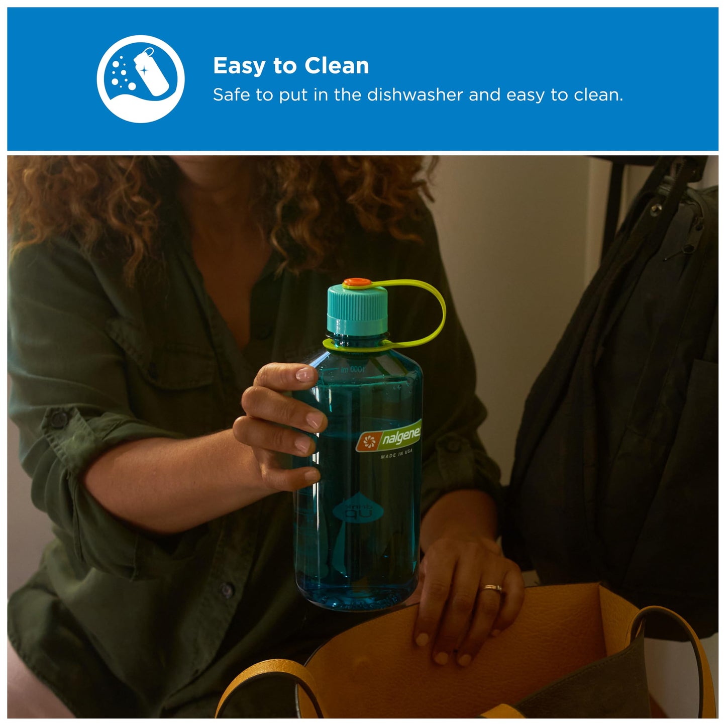 Nalgene 32 oz Narrow Mouth Water Bottle | BPA-Free, Durable & Leak Proof, Lightweight Bottle for Hiking, Gym & Travel, Cerulean