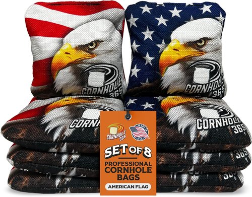 Cornhole365 Cornhole Bags - Heavy-Duty, All-Weather, Double-Stitched Fabric - American Eagle Design | Set of 8