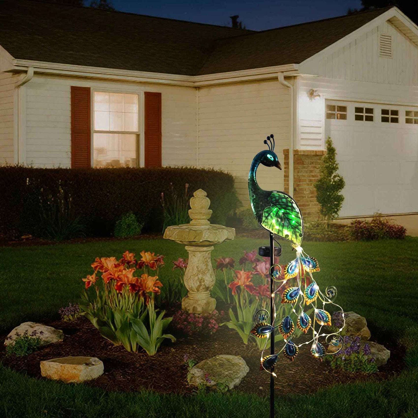 CBAXEAXM Solar Peacock Garden Stake Lights Outdoor, Waterproof Metal Glass Decorative Landscape Path Lights with Thick Stake Glow in The Dark Eye for Pathway Patio Lawn Yard