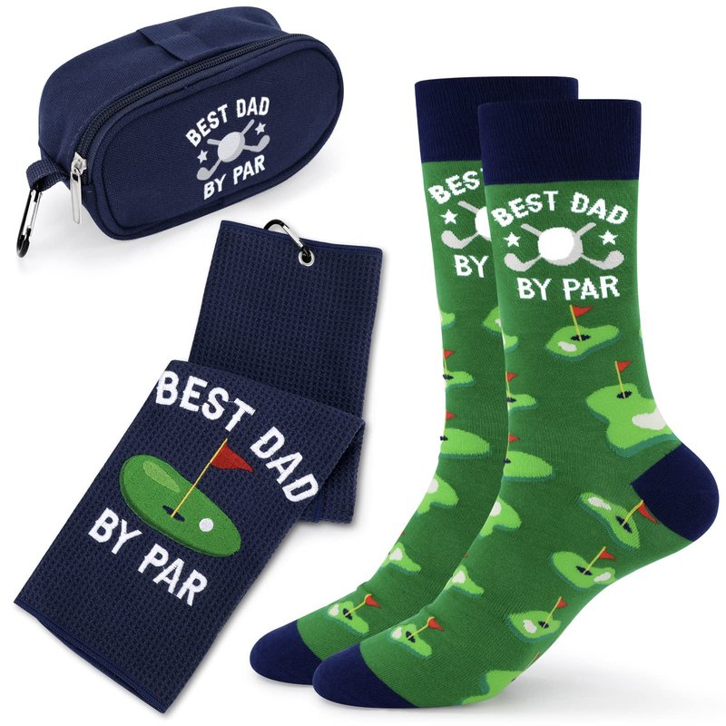 Vansolinne Golf Gifts for Men Father's Day Golfing Socks Golf Towel Microfiber Waffle Golf Ball Navy Blue Bag Novelty Funny Gifts for Golfers Dad Father Grandpa Papa Retirement Birthday