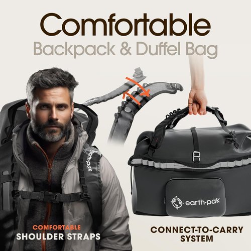 Earth Pak Waterproof Duffel Bag - Heavy-Duty 1680D TPU Dry Bag for Camping & Marine Use | Large Size with 8x8 Popout Pocket