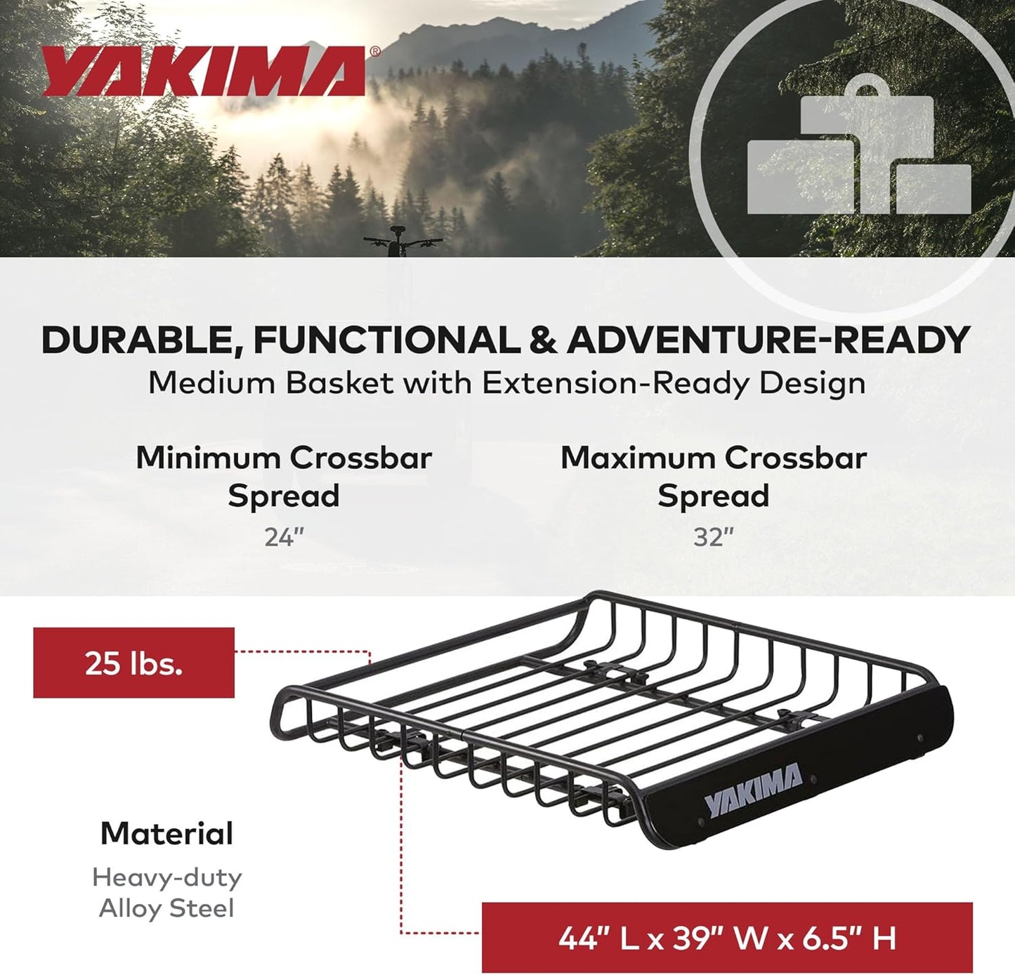 Yakima LoadWarrior Cargo Basket - Medium Heavy-Duty Steel Roof Rack with Universal Mounting Hardware - Black