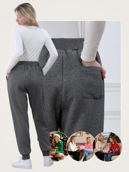 2 Pack Fleece Lined Sweatpants Women, Sherpa Lined Joggers Women Pants with Pockets Winter Warm Athletic Sweatpants Set A L Black, Dark Gray