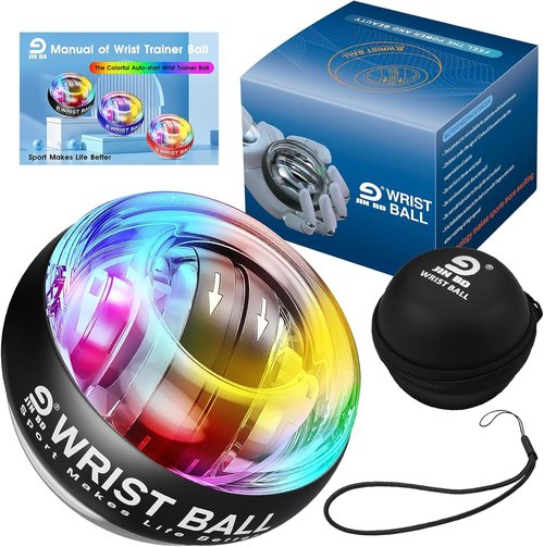 JIN BD Wrist Gyro Ball and Finger Skateboard Set – Self-Starting Forearm Exerciser for Grip Strength, Hand & Finger Exerciser, Colorful Light Black, Home Gym, Workout, Rehabilitation