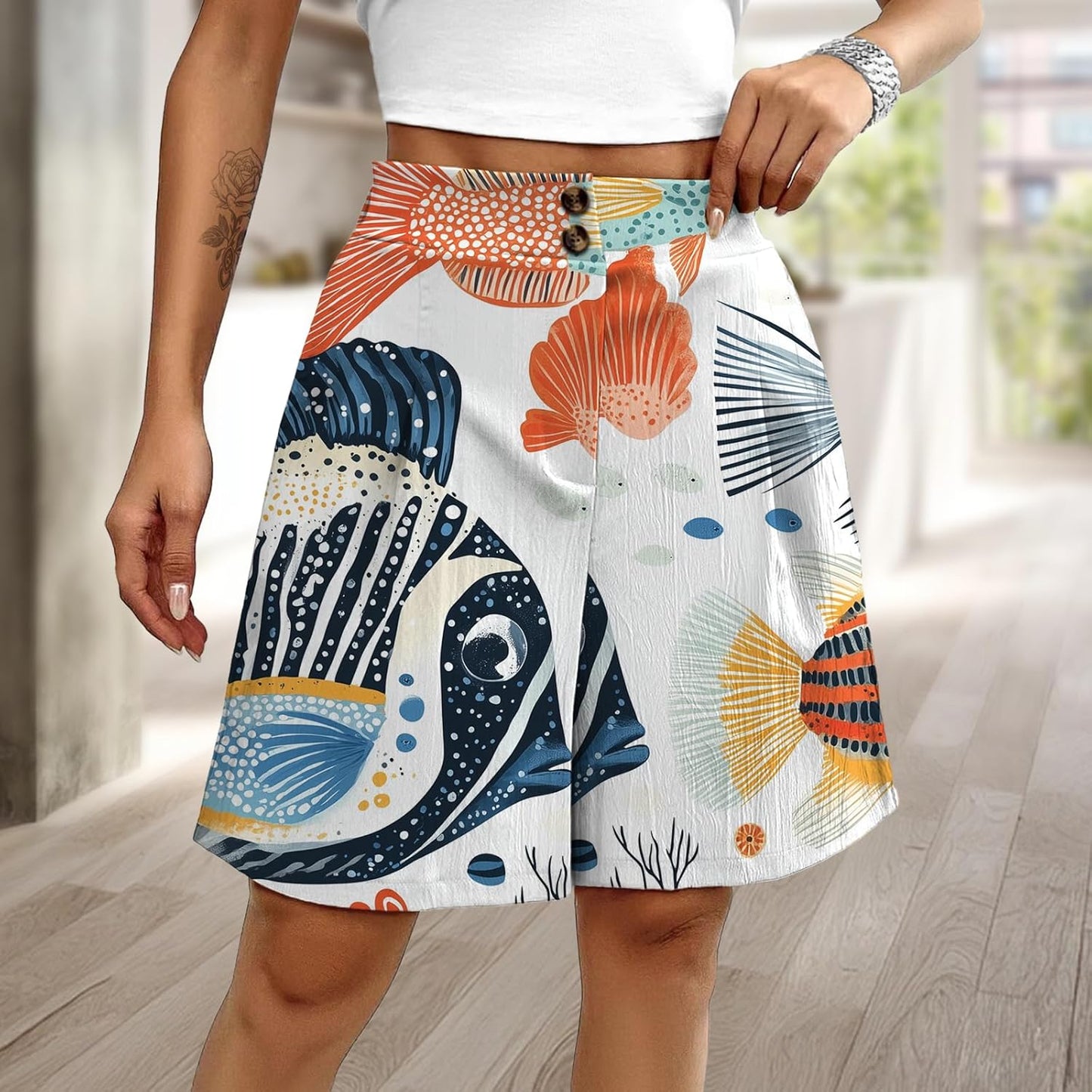 Skiennix Cute Summer Shorts for Women - Trendy Soft Pleated Loose Fit | Lightweight Button Design