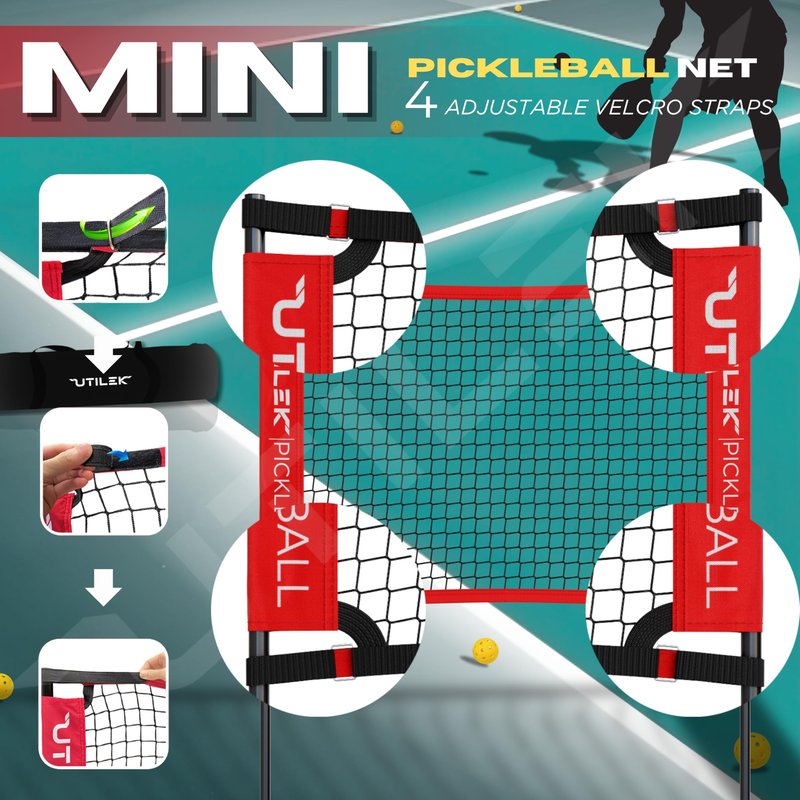 Mini Pickleball Dink Net Small Size Set 4ft, Paddles, Court Markers, 6 Balls, Bag, Rebounder Practice Trainer, Master Pickle Ball, Home Equipment Portable, Adjustable Height, Indoor, Outdoor, Driveway