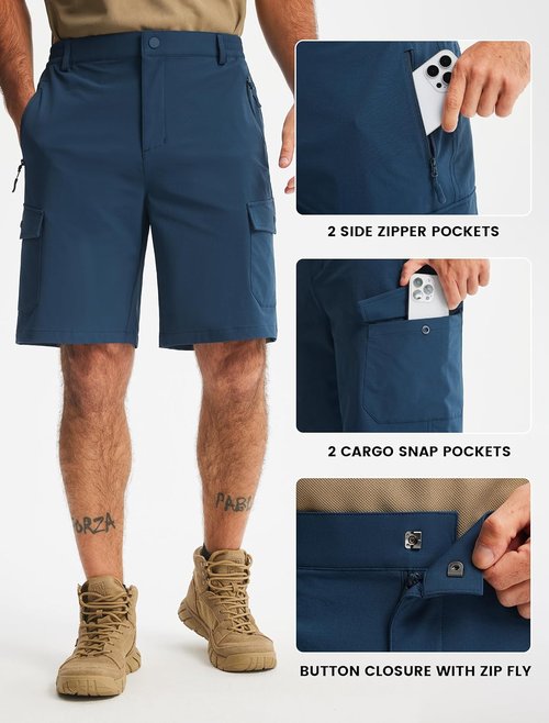 Libin Men's Hiking Cargo Shorts - Lightweight Quick-Dry Design with Zipper Pockets | 9" Casual Style