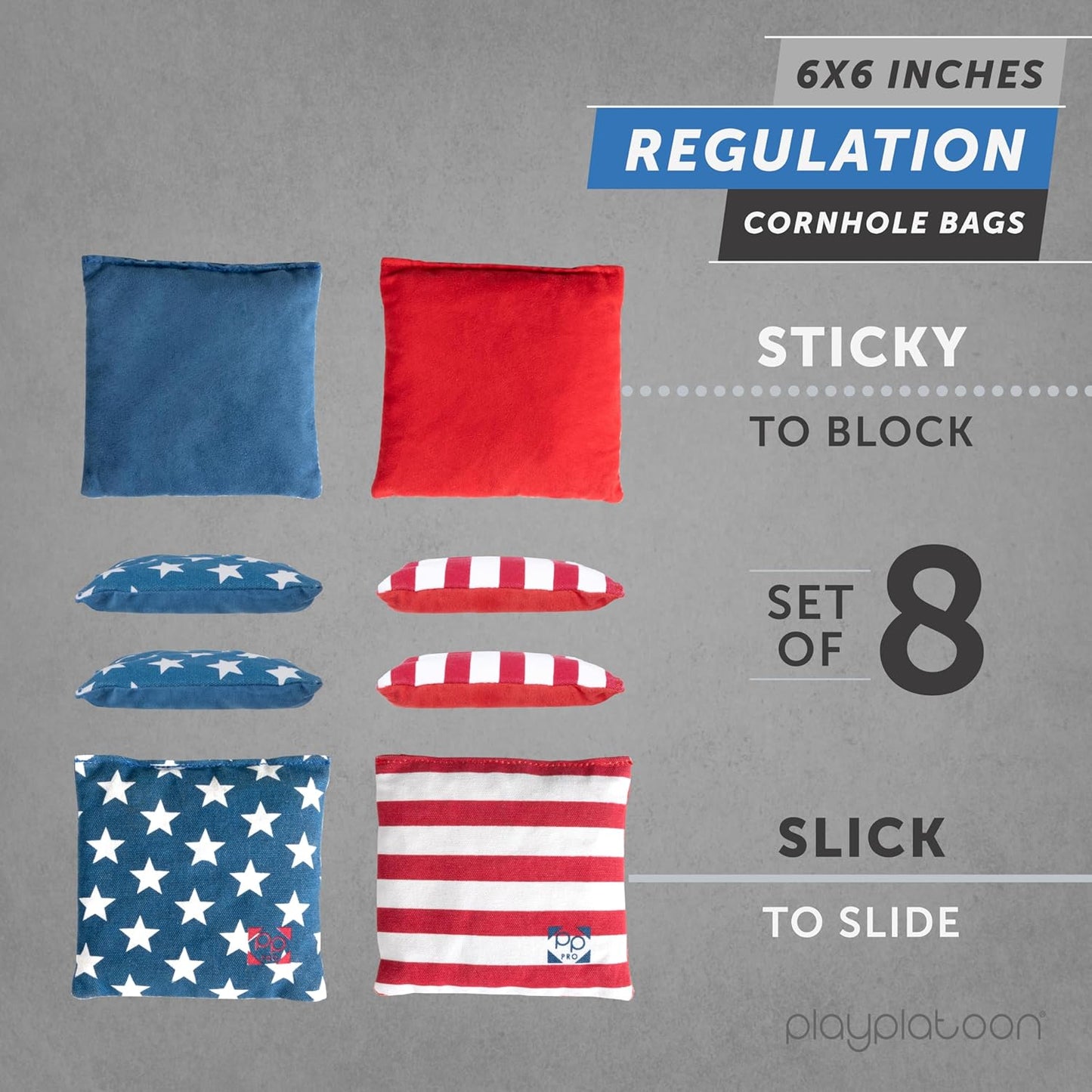 Skiennix Professional Cornhole Bags - Set of 8 Regulation All-Weather Double-Sided Bean Bags | Sticky & Slick Design