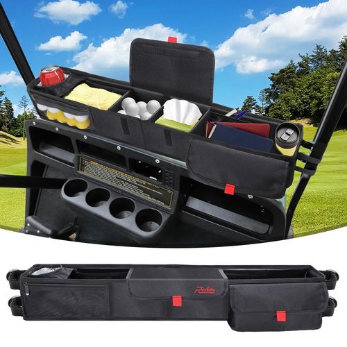 Roykaw 1680D Oxford Cloth Golf Cart Storage Basket, Universal Front Inner Basket for DS Precedent RXV TXT G16 G29 & Other, No Drilling Dash Tray Organizer w/Insulated Cup Layer, No Affect Windshield