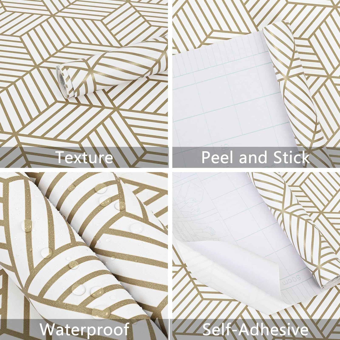 WENMER 17.7" x 118.1" Geometric Hexagon Peel and Stick Wallpaper - Removable, Self-Adhesive Vinyl Film for Home Use