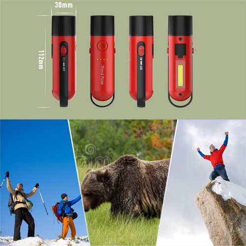 Third Pole 125dB Rechargeable Bear Horn,IPX4 Waterproof & LED Flashlight Bear Deterrent Device for Hiking, Camping, Outdoor Survival,Red