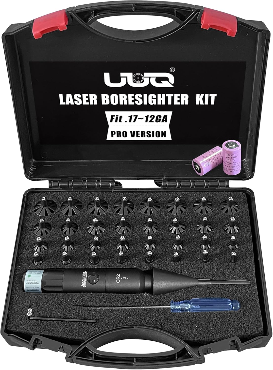 UUQ Professional Laser Bore Sight Kit - Red/Green Laser with 32 Adapters for 0.17 to 12GA Calibers | Ideal for Pistol, Rifle, Airsoft & Shotgun