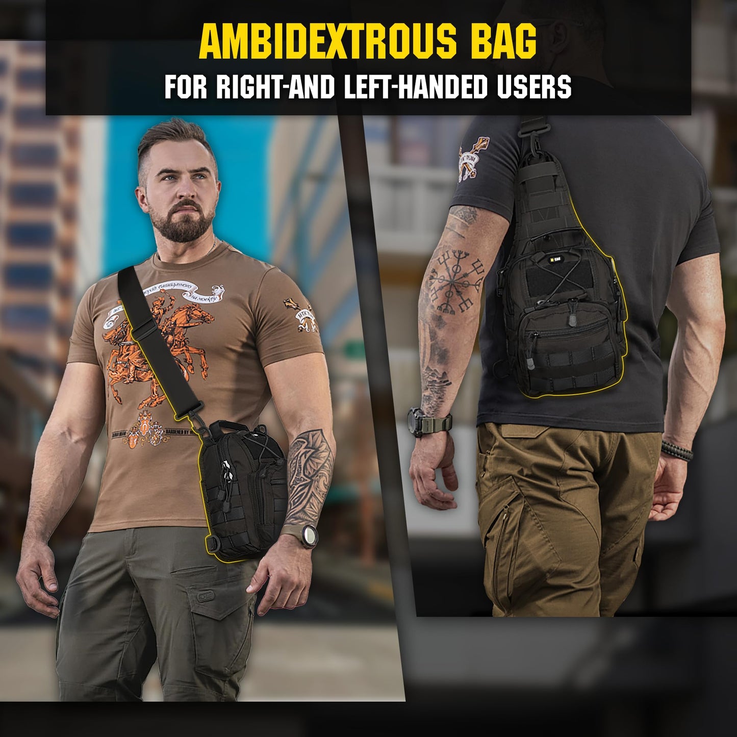 M-Tac Tactical Crossbody Black Sling Bag for Men – Military Backpack EDC Chest Bag with Fastex Buckle (Fastex Black)
